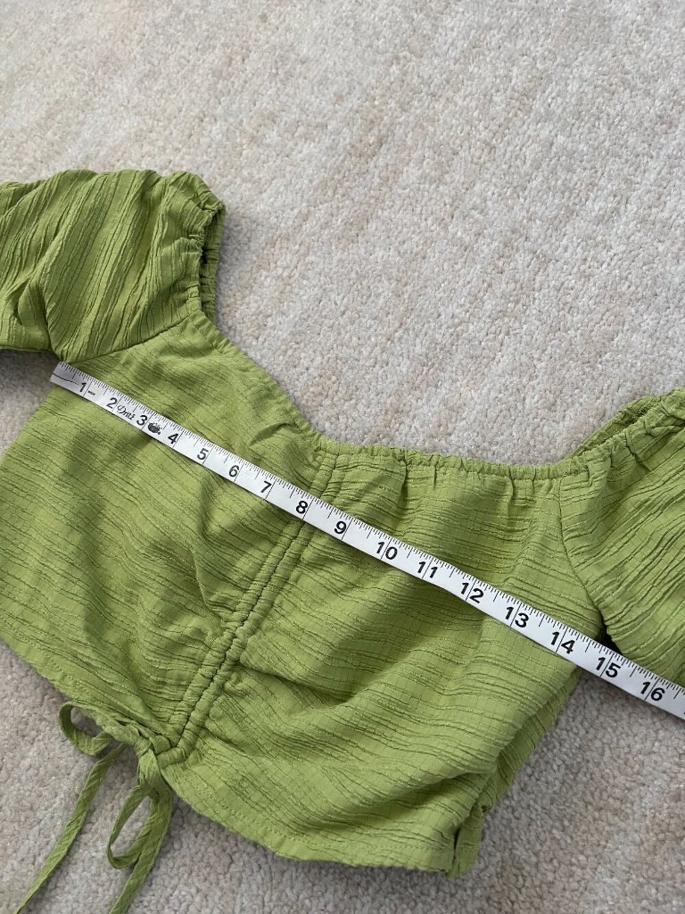 Lulus Midsummer Memories Summer Boho Off Shoulder Crop Top Blouse M Green - Picture 6 of 9